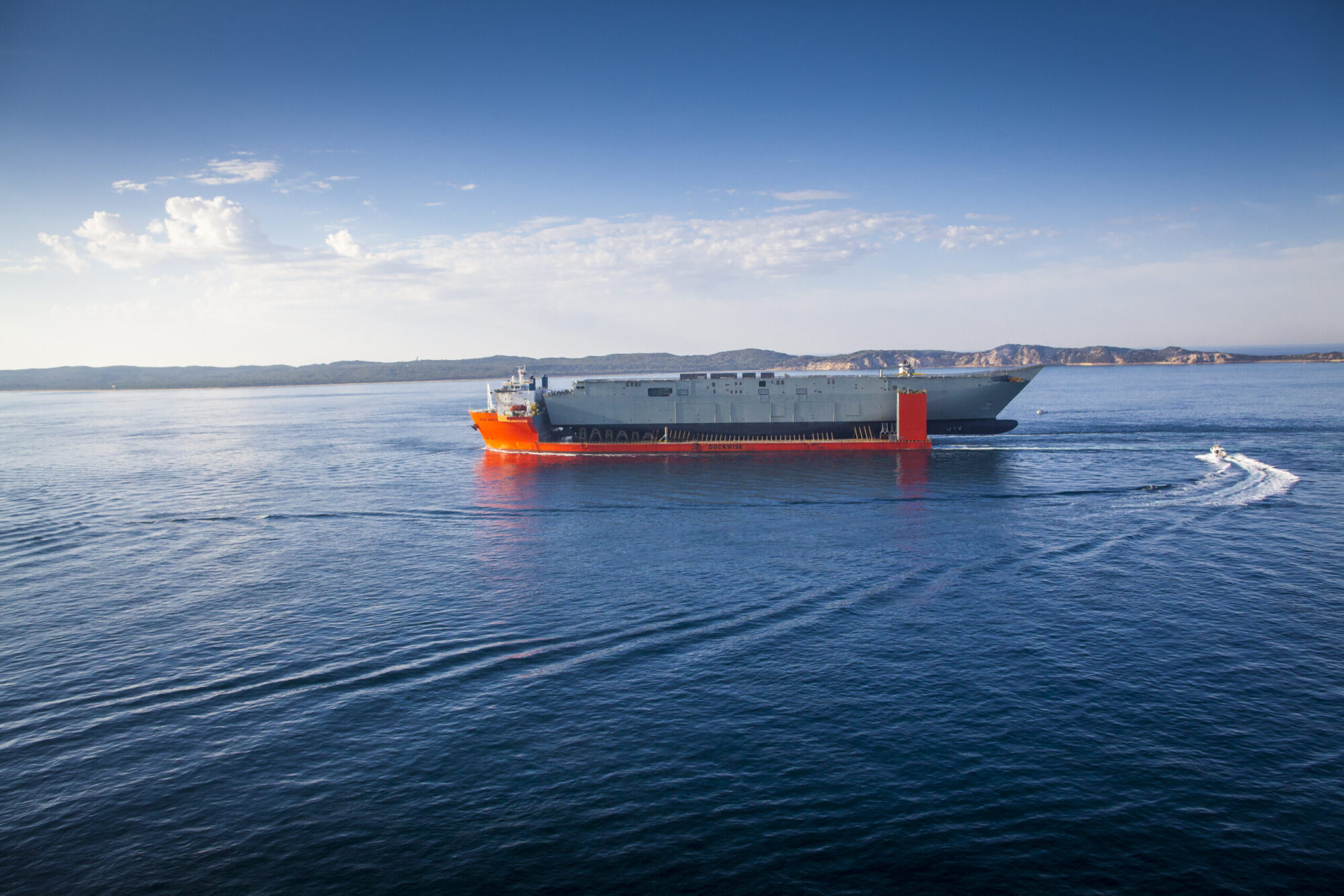 Dockwise heavy lift vessel transporting offshore infrastructure, photographed from a helicopter by Melbourne aerial photographer Brett Price