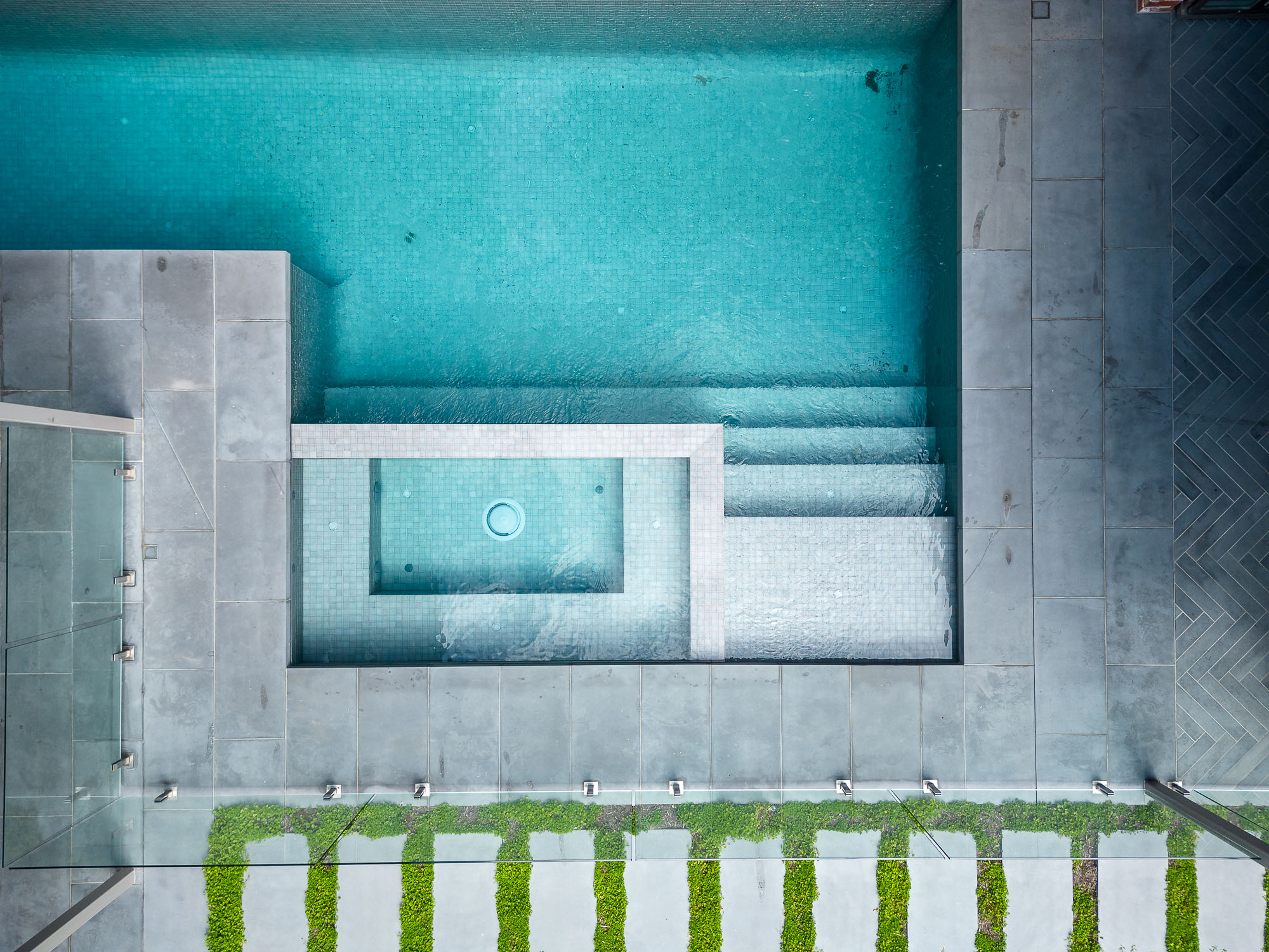 Aerial view of a swimming pool