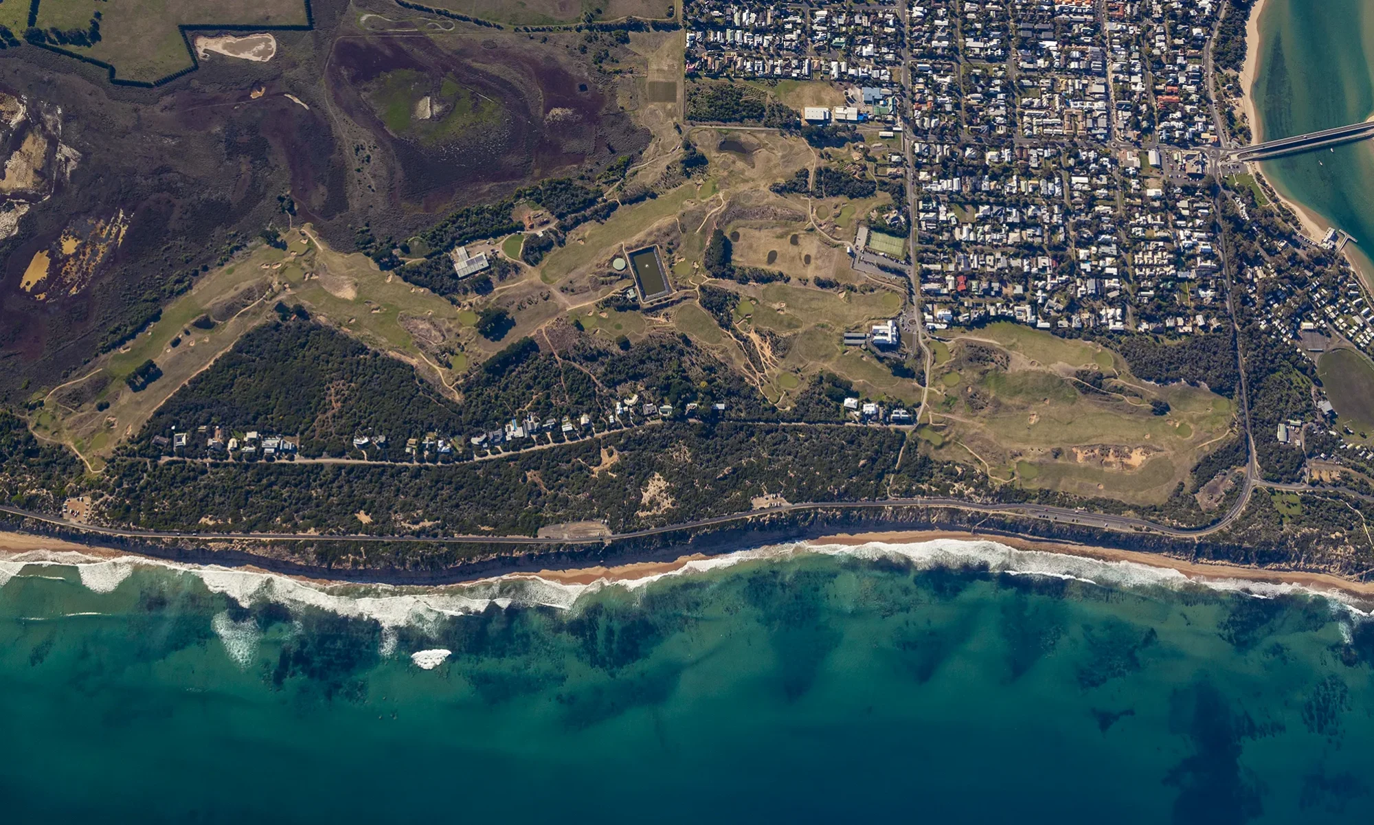 vertical aerial view of barwon heads in victoria