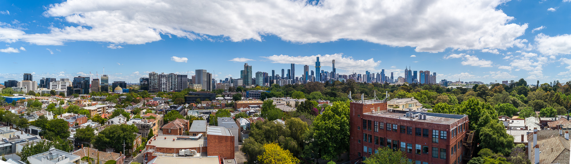 Panoramic viewline photography of Melbourne CBD skyline from proposed development height