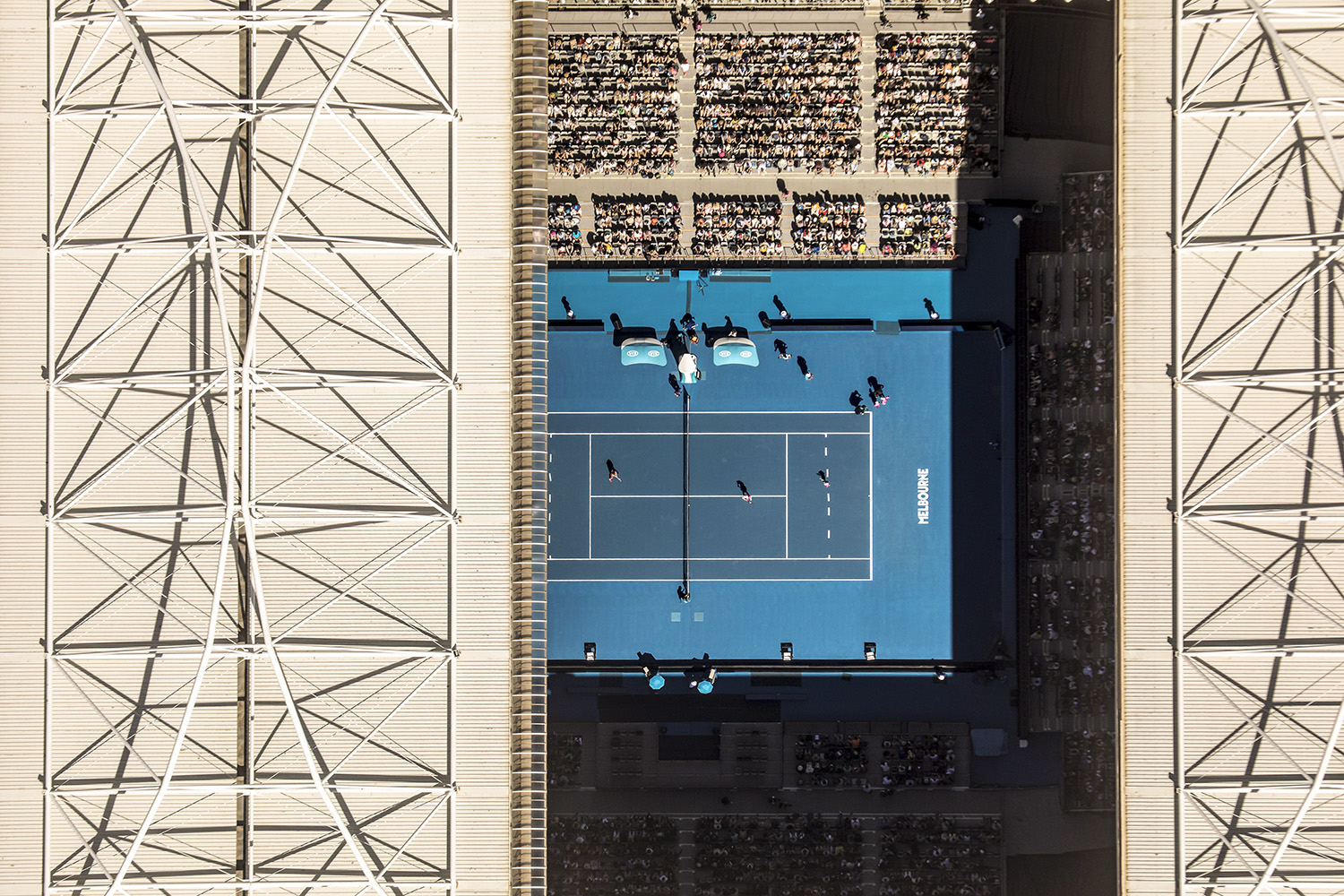 Vertical aerial photography of Rod Laver Arena during the Australian Open, Melbourne Park